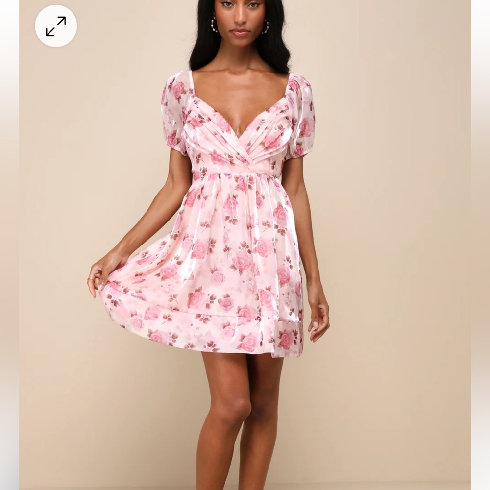 Lulus Cutest Darling Light Pink Floral Pleated Organza Mini Dress